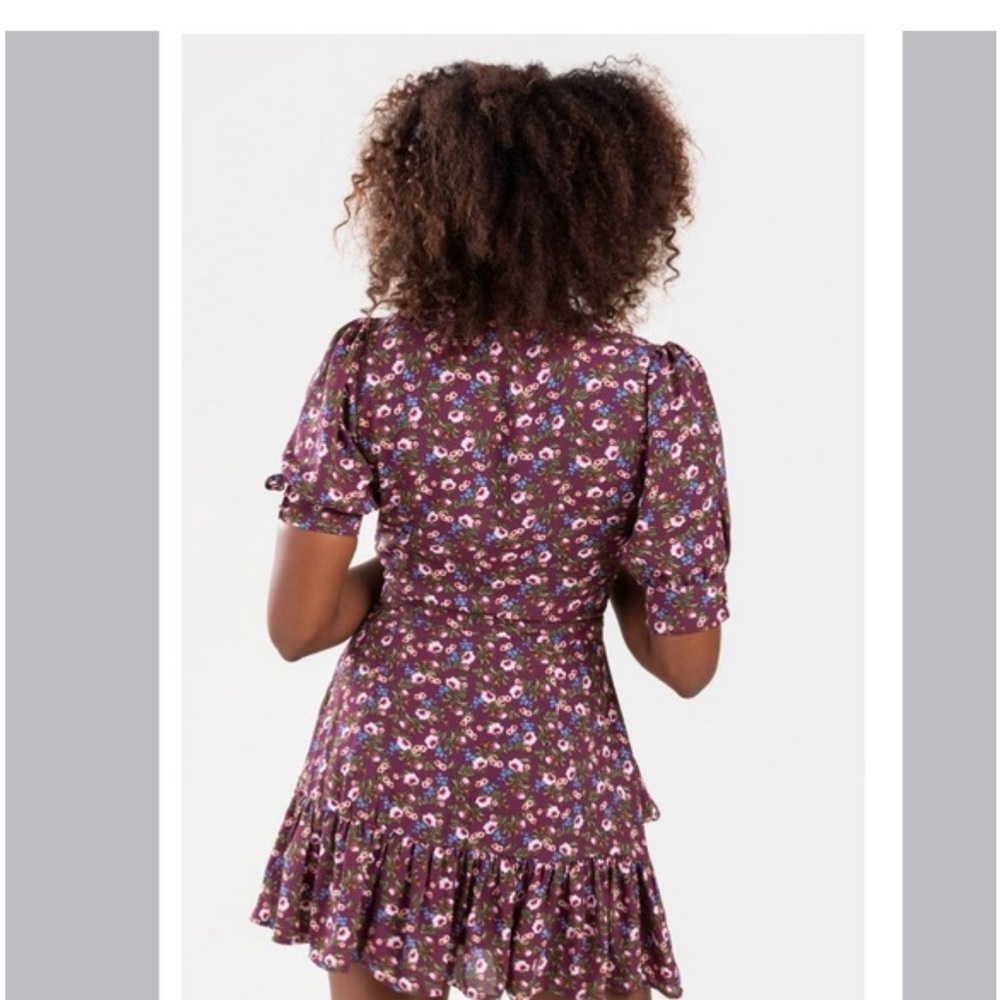🛍️Mi Ami Francescas Women Purple Cottagecore Mini Dress Flowy Y2K Ruffled Medium - Picture 3 of 16
